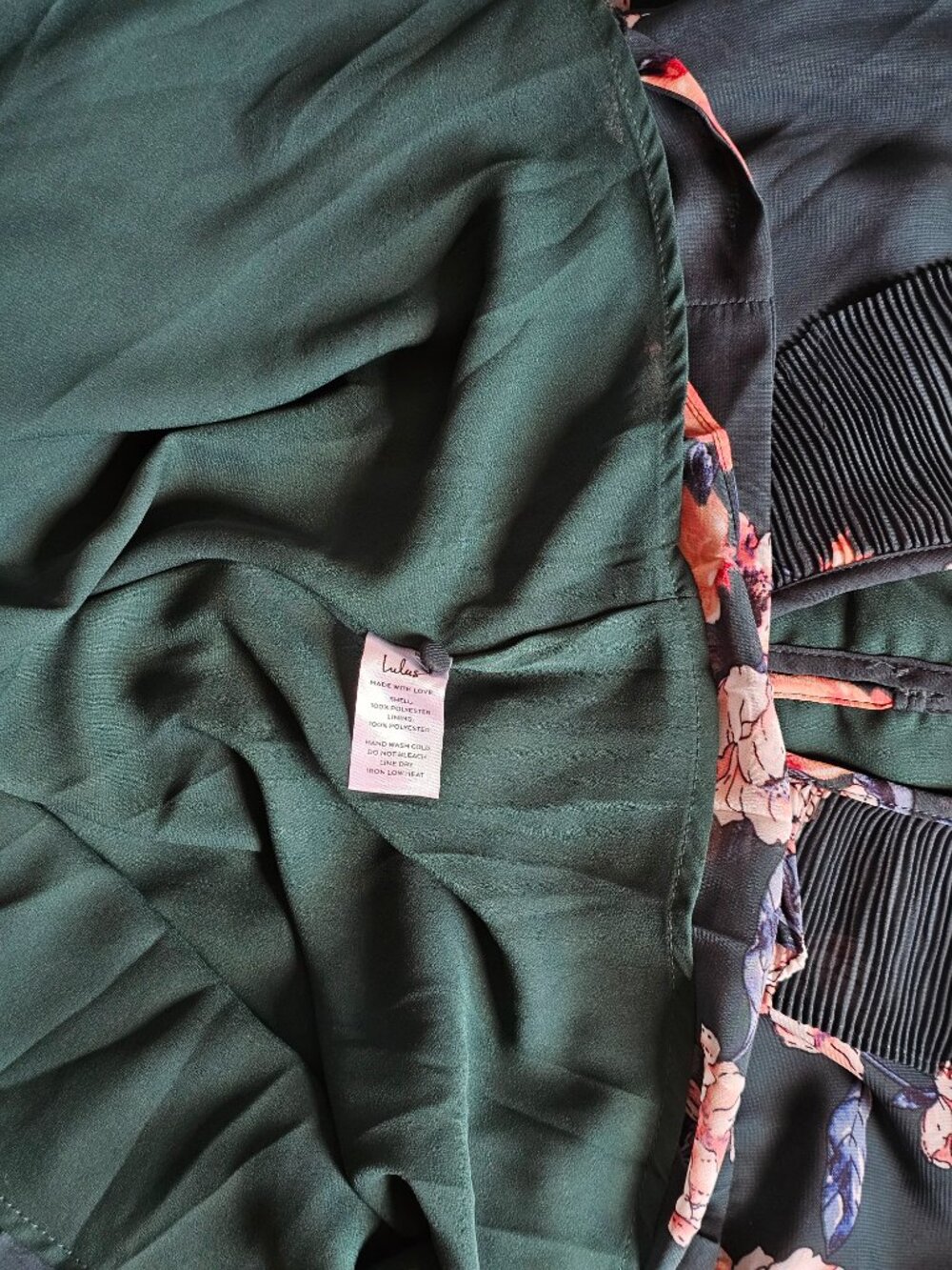Lulus Loved By You Dark Green Floral Print Pleated Chiffon Maxi Dress - Size L - Picture 8 of 8